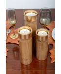 Wood and gold metal candlestick 27cm