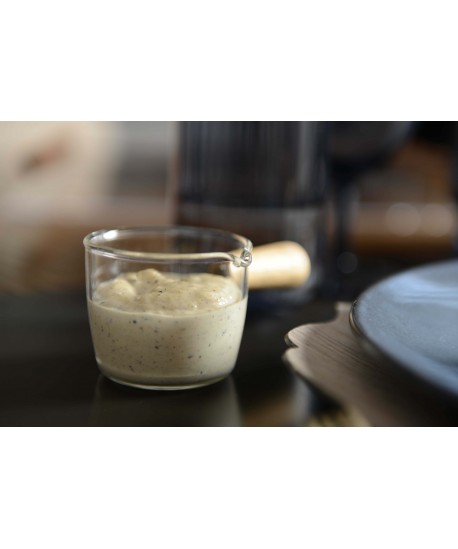 Mini casserolette en verre avec manche en bois  9x5.5x4cm