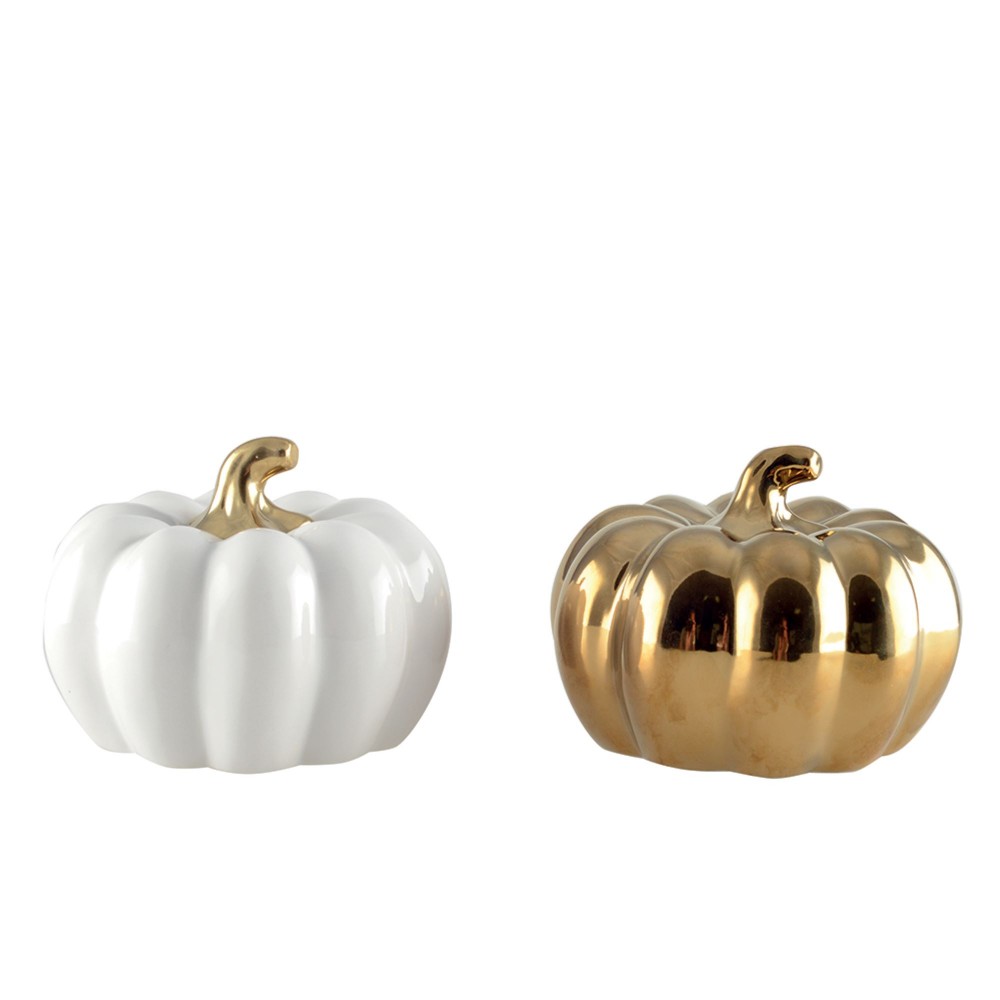 White and gold decorative pumpkins - set of 2