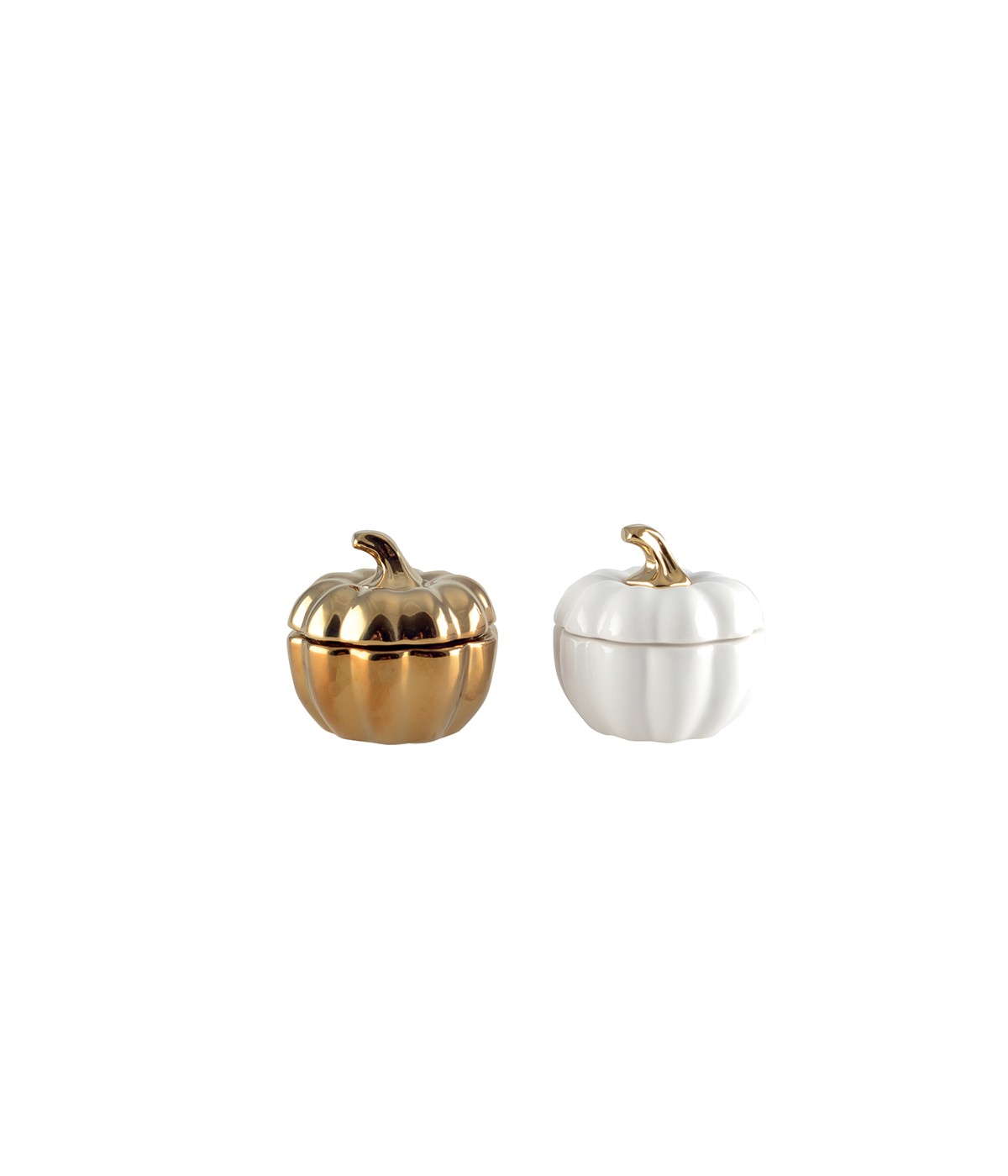 White and gold pumpkin candlesticks - set of 2