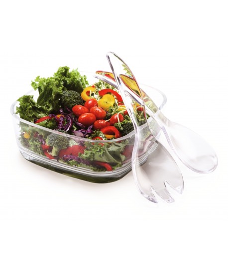 Square salad bowl and acrylic salad servers