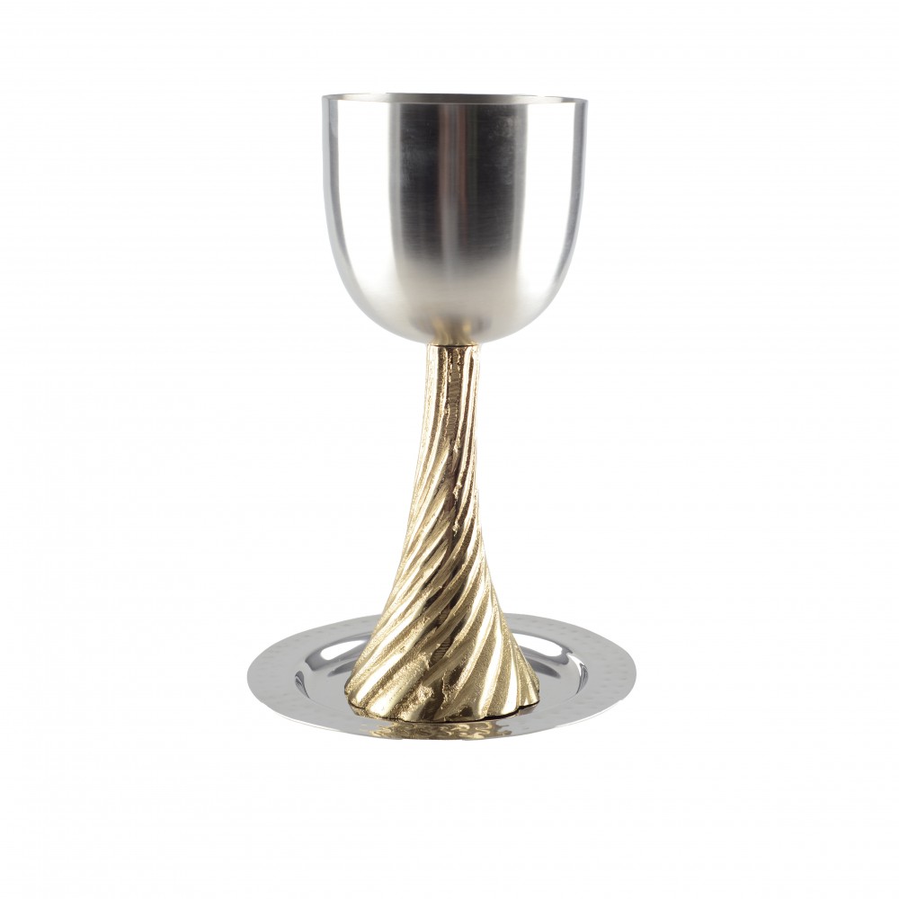 Kiddush glass with gold stem and saucer