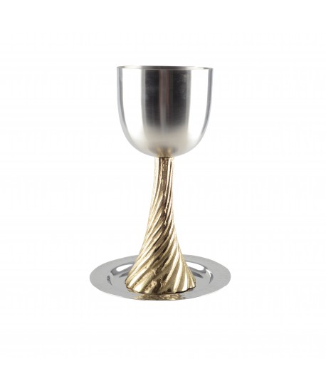Kiddush glass with gold stem and saucer