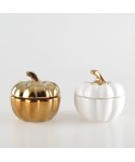 White and gold pumpkin candlesticks - set of 2