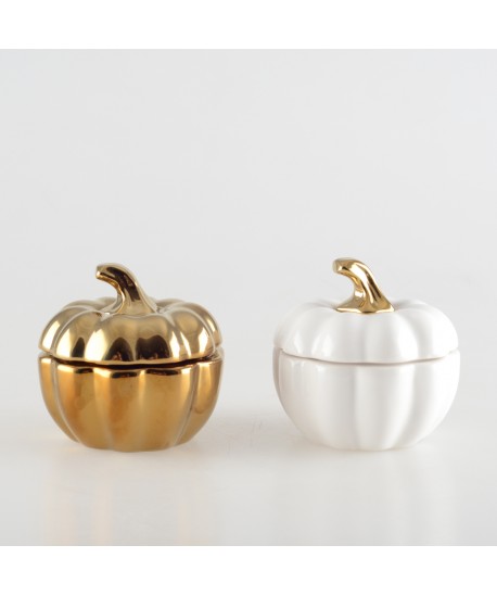 White and gold pumpkin candlesticks - set of 2