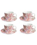Tasses et sous-tasses corail - lot de 4
