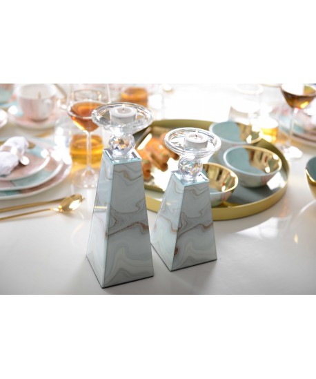 Marble-colored candlestick 9x9x21cm