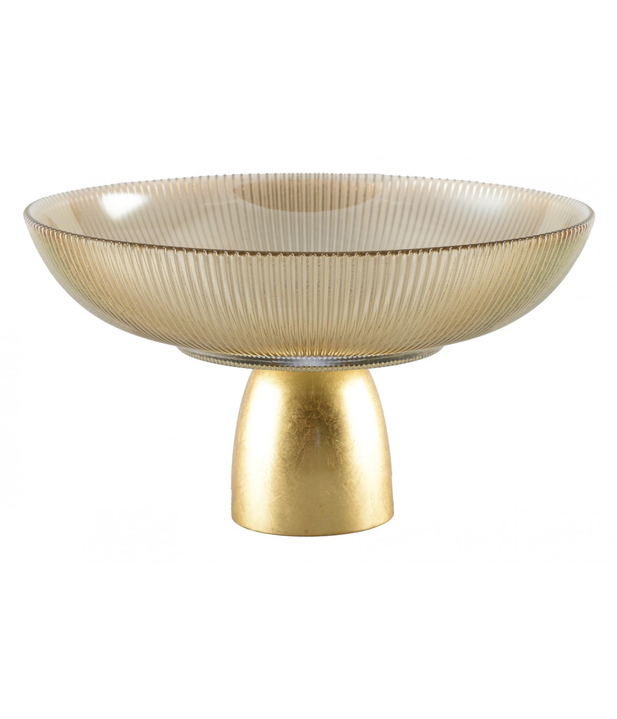 Coupe évasée nervurée fumé sur pied doré