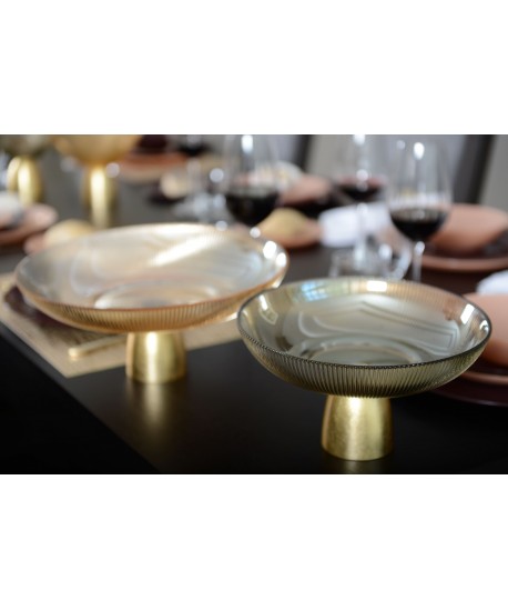 Coupe évasée nervurée fumé sur pied doré