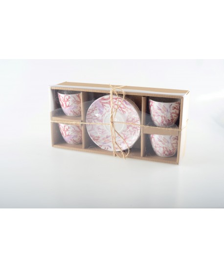 Tasses et sous-tasses corail - lot de 4
