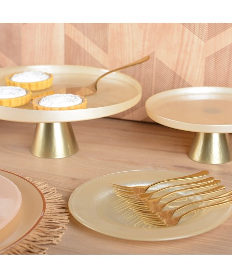 Plat à gâteaux vanille sur pied dore h28cm