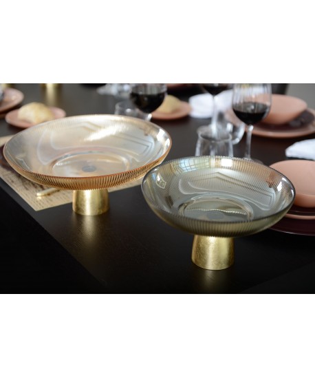 Coupe évasée nervurée fumé sur pied doré