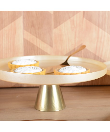 Plat à gâteaux vanille sur pied doré 21x21x8cm