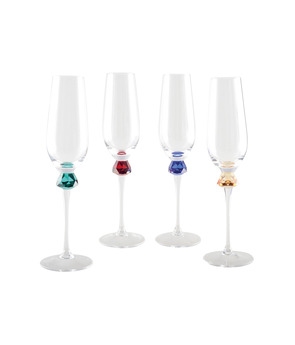 Flûtes avec pied en diamant 4 couleurs - lot de 4