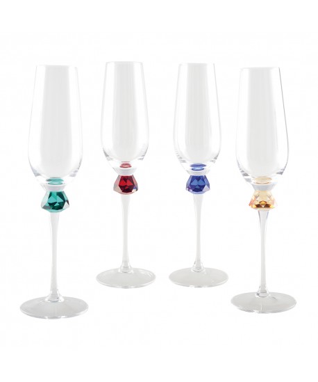 Flûtes avec pied en diamant 4 couleurs - lot de 4