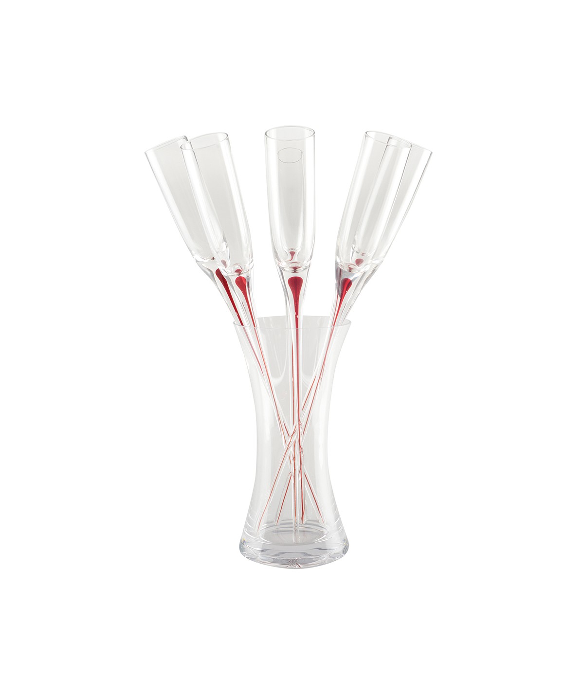 Flûtes pied rouge avec support - lot de 6