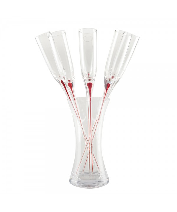 Red stem flutes with stand - set of 6