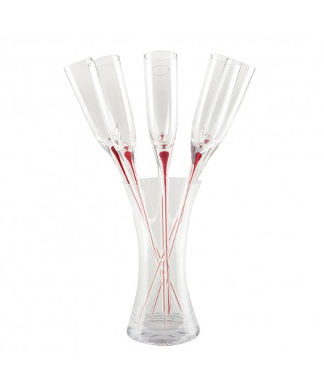 Flûtes pied rouge avec support - lot de 6