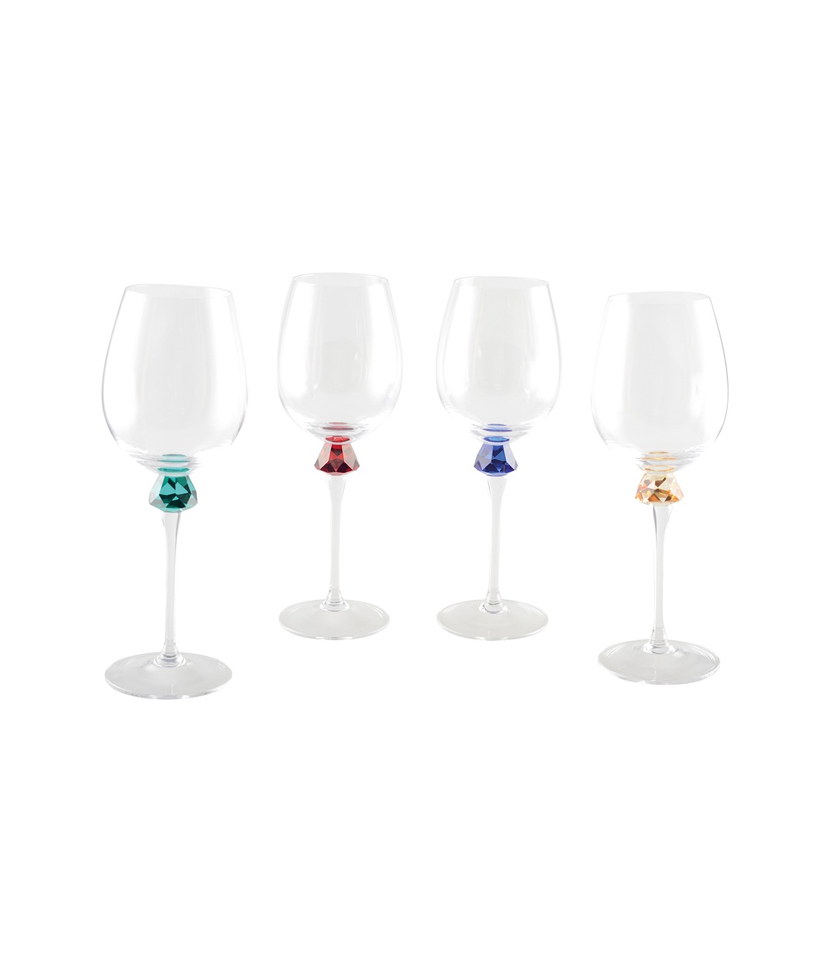 Verres à vin avec pied en diamant 4 couleurs - lot de 4