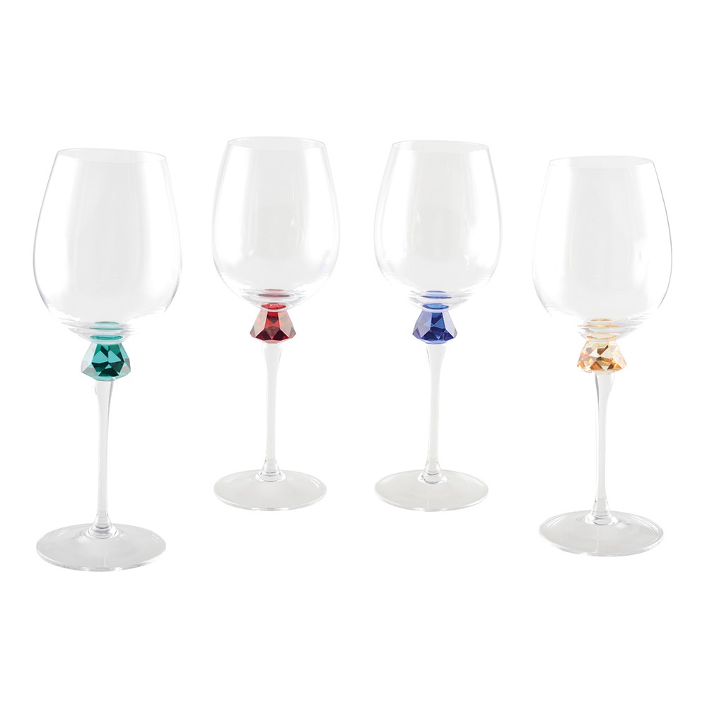 Verres à vin avec pied en diamant 4 couleurs - lot de 4