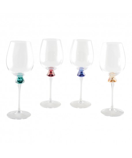 Verres à vin avec pied en diamant 4 couleurs - lot de 4