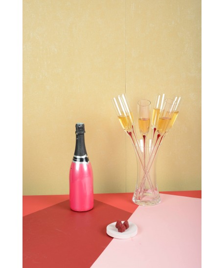 Flûtes pied rouge avec support - lot de 6