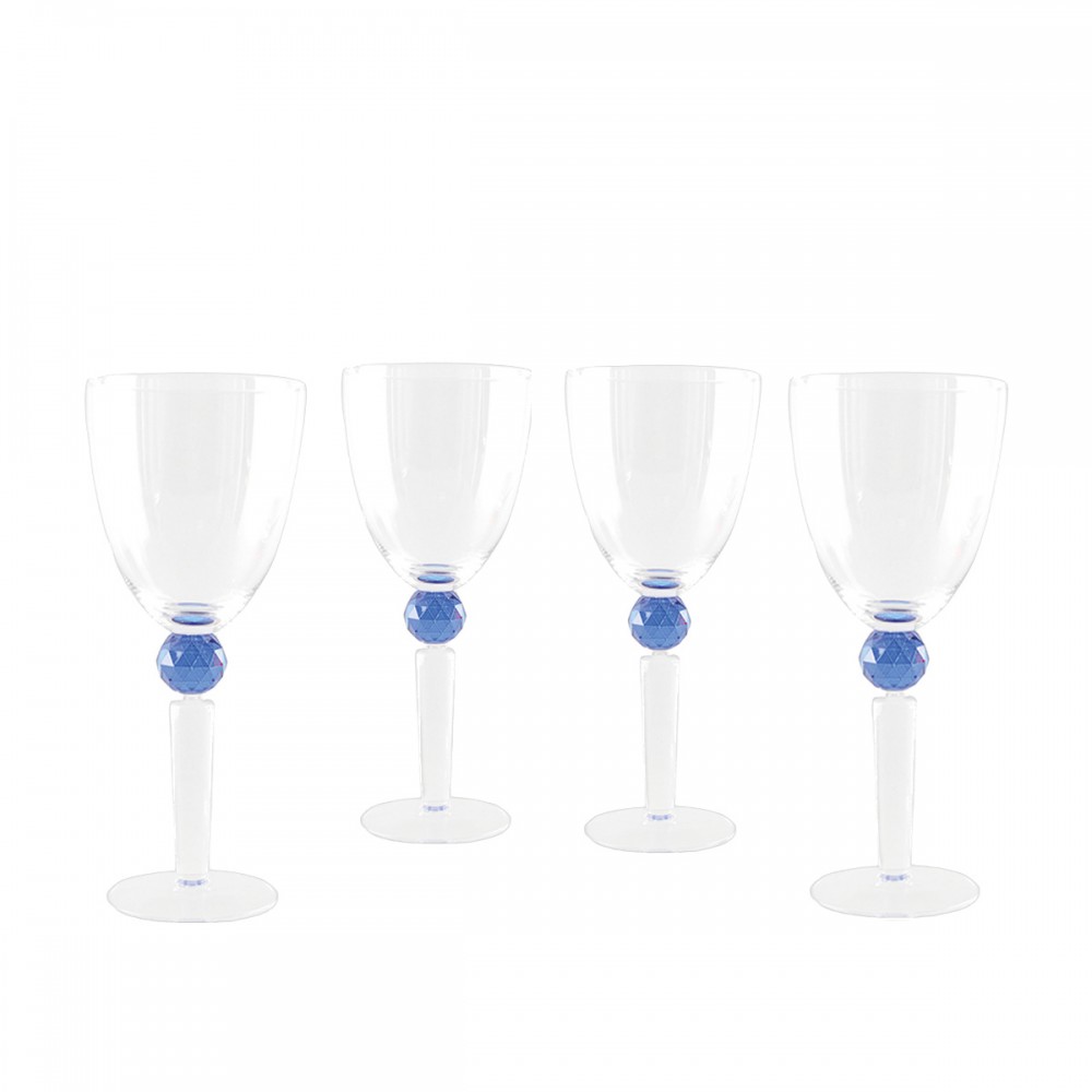 Verres à vin avec pied en diamant bleu - lot de 4