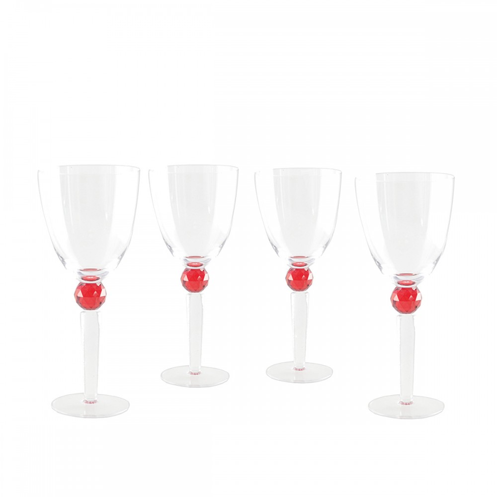 Verres à vin avec pied en diamant rouge - lot de 4