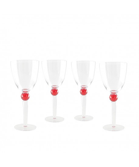 Verres à vin avec pied en diamant rouge - lot de 4