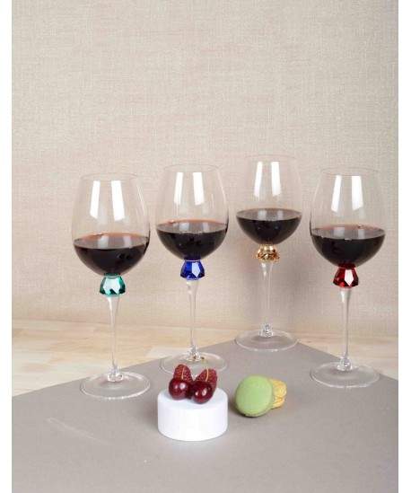 Verres à vin avec pied en diamant 4 couleurs - lot de 4