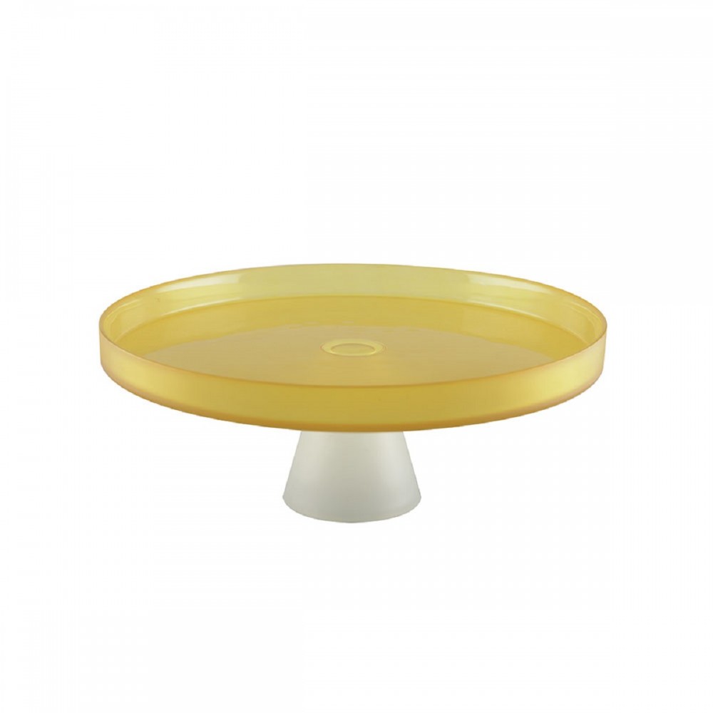 Yellow cake dish with white foot 28cm - lemon