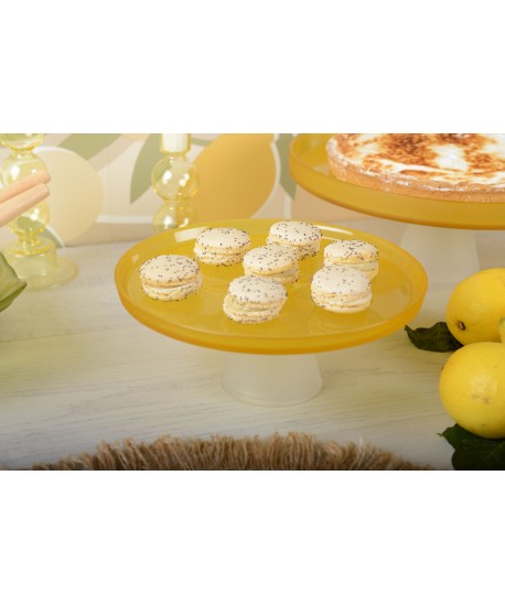 Yellow cake dish with white foot 21cm - lemon
