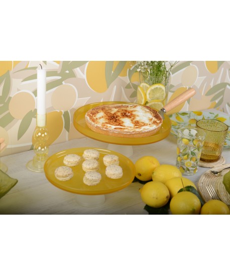 Yellow cake dish with white foot 21cm - lemon
