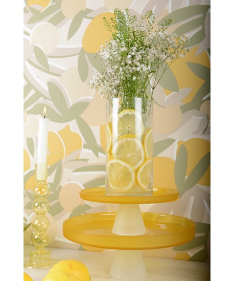 Yellow cake dish with white foot 21cm - lemon