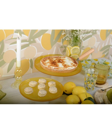 Yellow cake dish with white foot 28cm - lemon