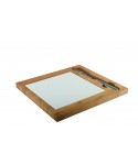 Bamboo and porcelain cheese board with stainless steel knife