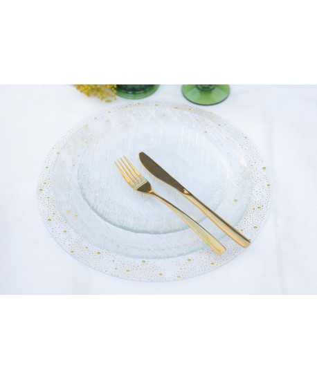 Dessous d'assiette transparent avec paillette dorée