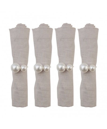 Lot de 4 ronds de serviettes doubles perles