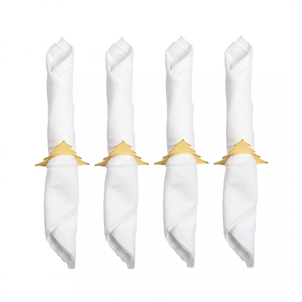 Lot de 4 ronds de serviettes sapins dorés