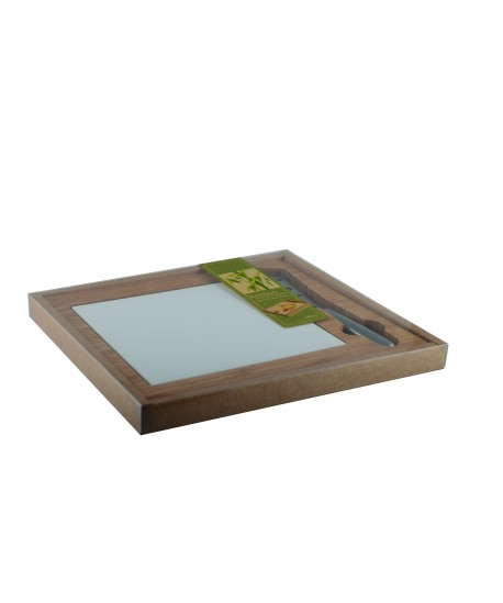 Planche à fromage en bambou et porcelaine avec couteau inox