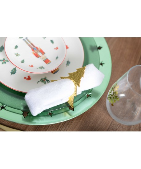 Lot de 4 ronds de serviettes sapins dorés