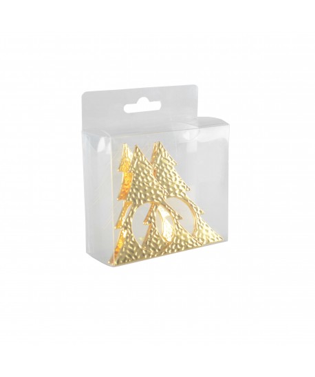 Lot de 4 ronds de serviettes sapins dorés