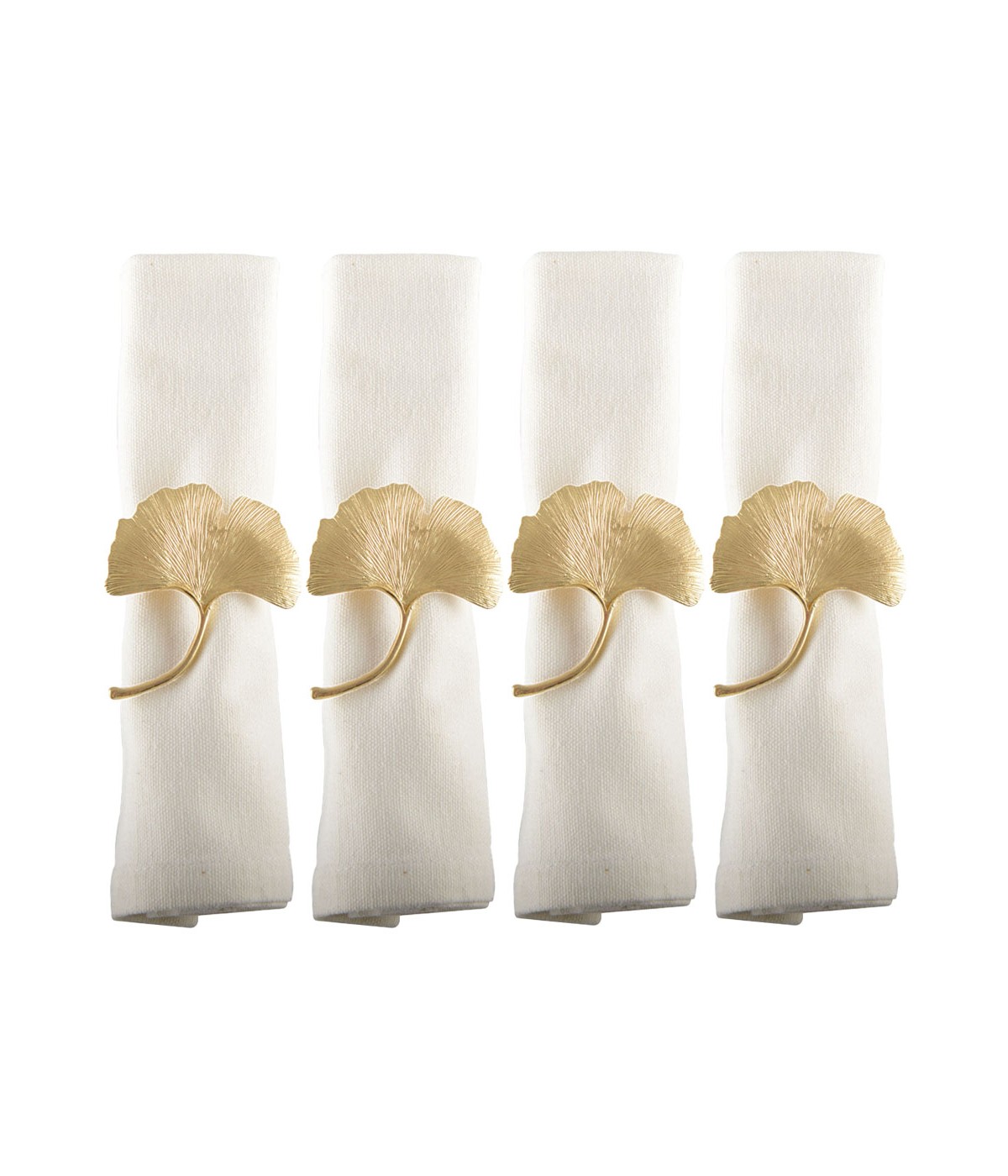 Lot de 4 ronds de serviettes ginkgos dorés
