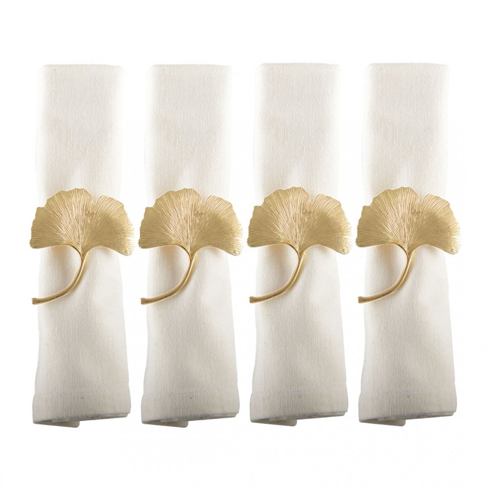 Lot de 4 ronds de serviettes ginkgos dorés