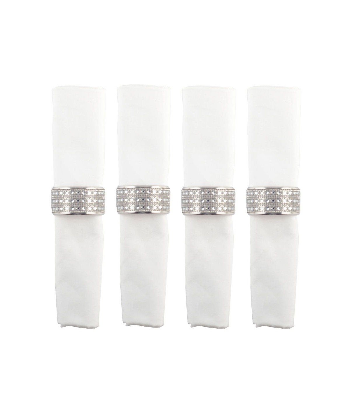 Silver napkin rings with small diamonds - set of 4