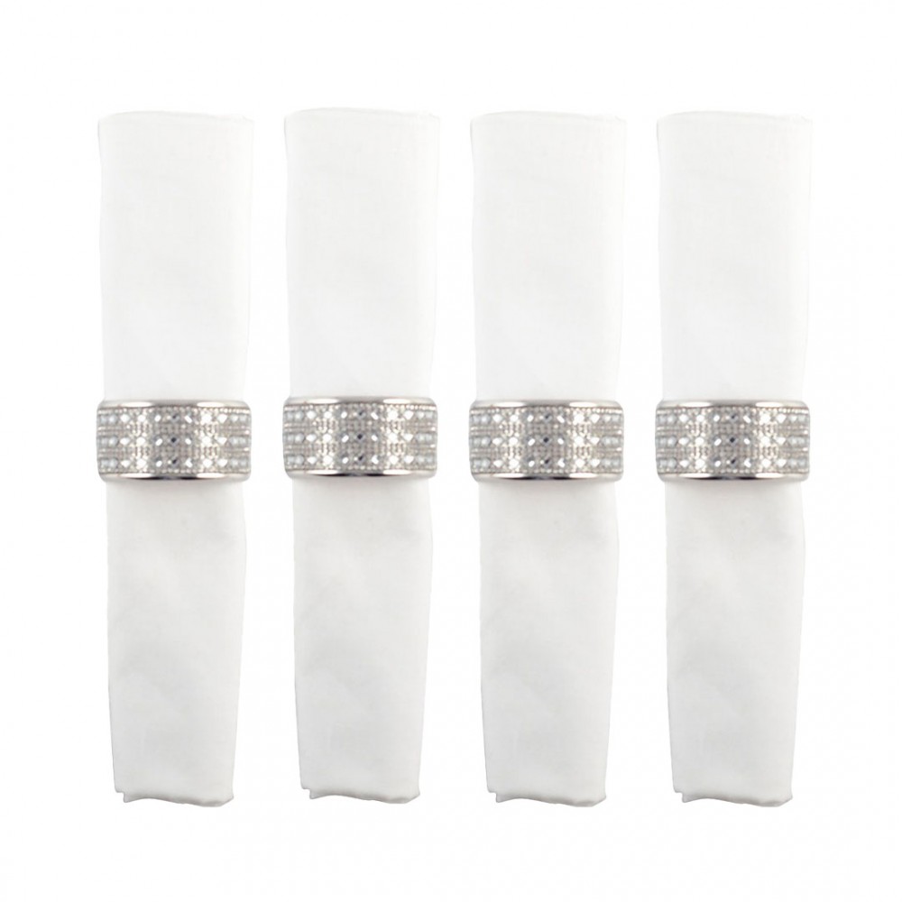 Silver napkin rings with small diamonds - set of 4