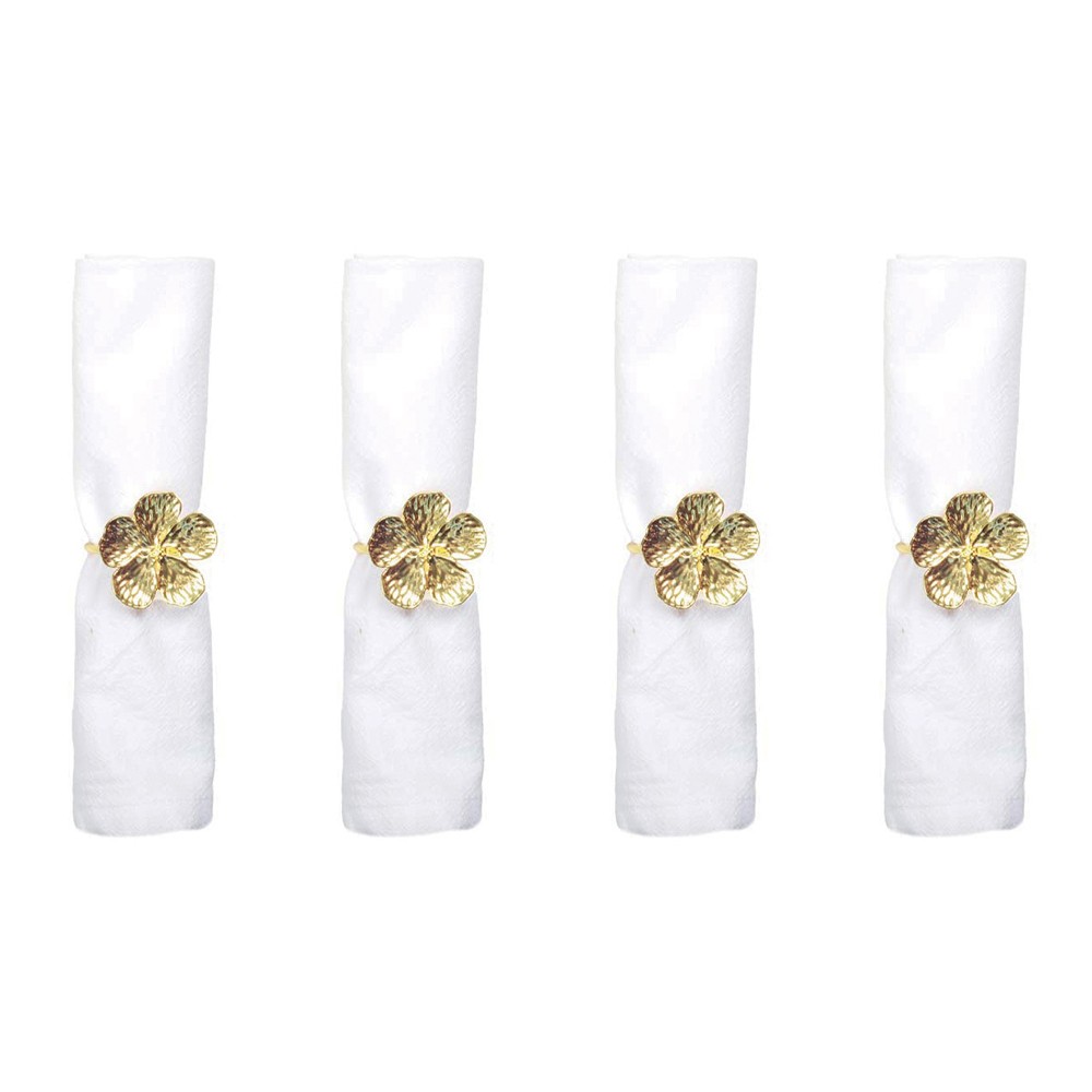 Lot de 4 ronds de serviettes fleurs dorées