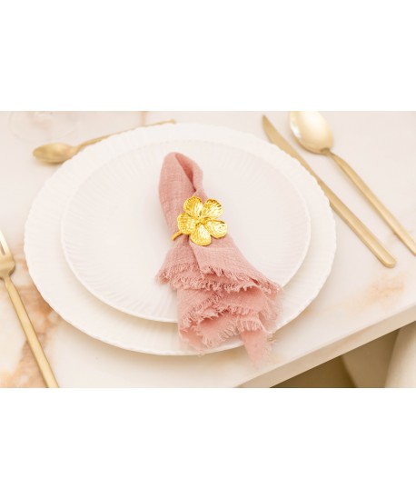 Lot de 4 ronds de serviettes fleurs dorées