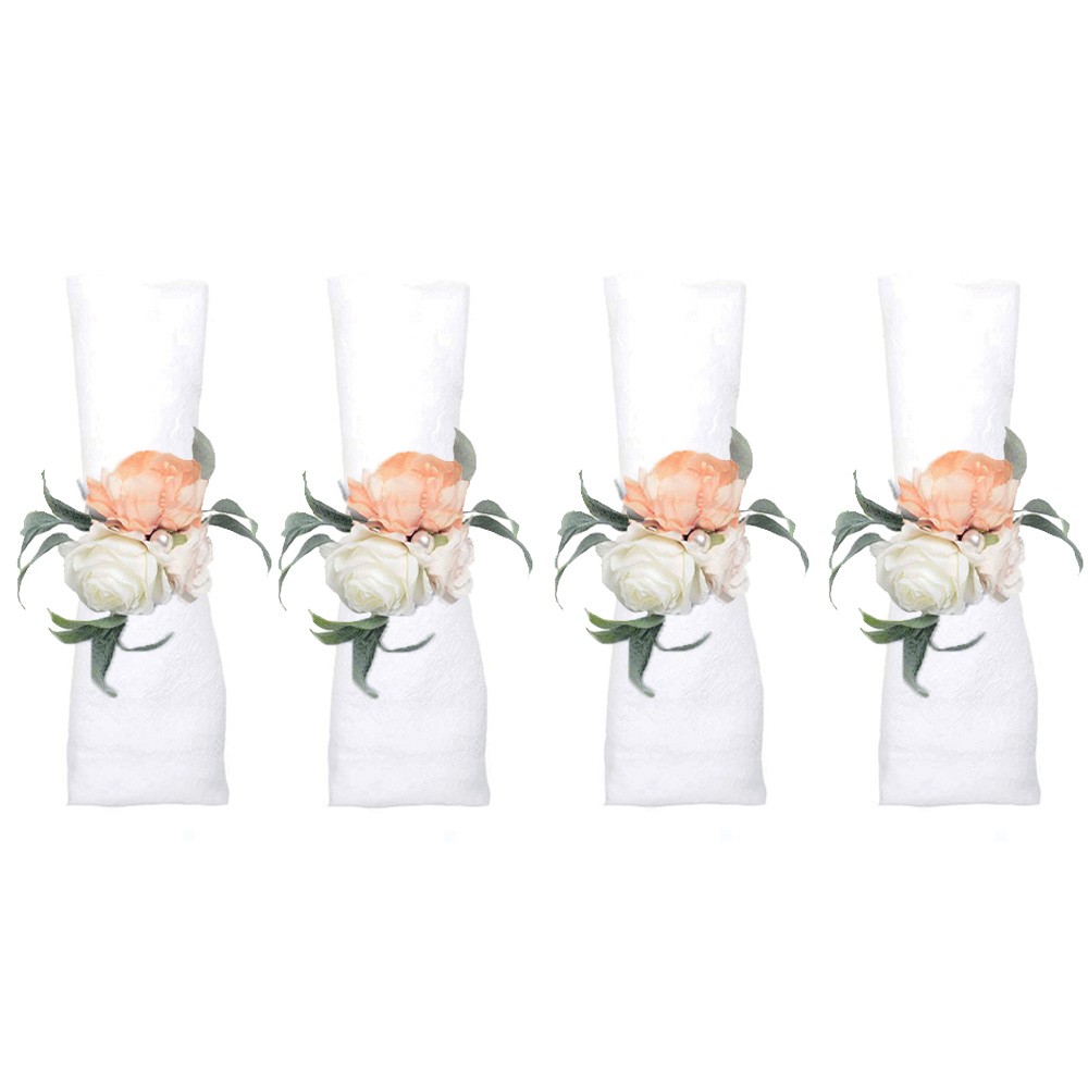 Flower bouquet napkin rings - set of 4