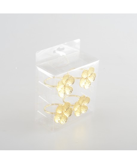 Lot de 4 ronds de serviettes fleurs dorées